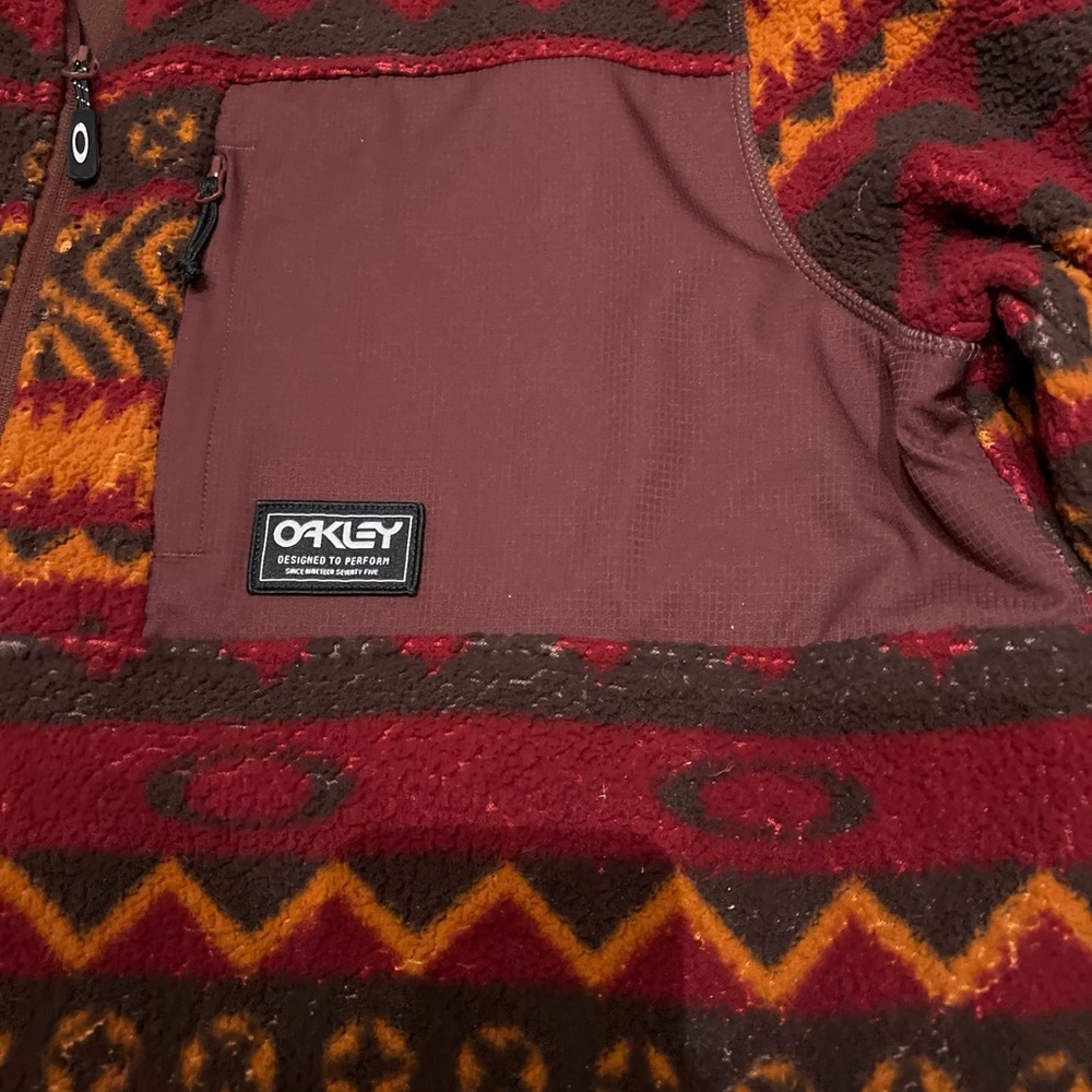 Oakley Men's Vibrant Red and Brown Jacket Men's Size XL Sherpa Zip Jacket - Picture 4 of 4